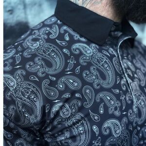 THE DRIVE CLOTHING Black Paisley Skulls Golf Polo *NEW*